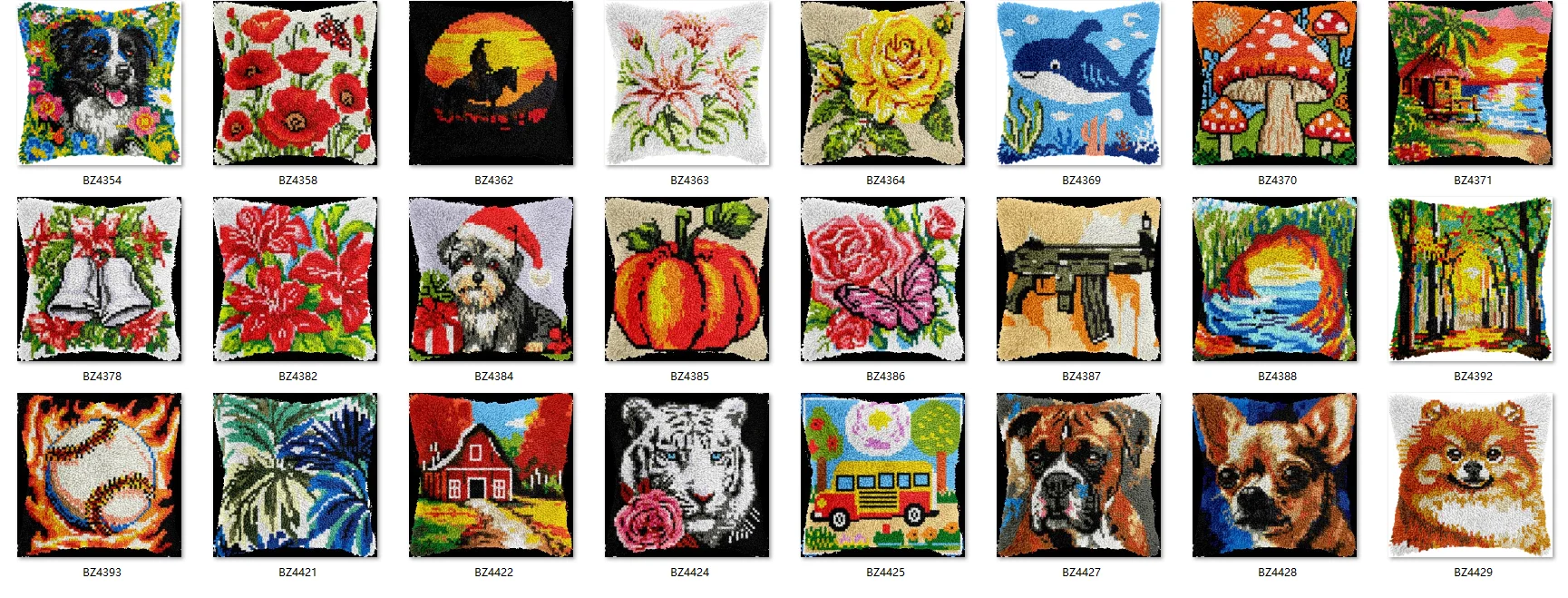 Latch Hook Rug Kits Latch Hook Rug Pillow Pre-Printed Canvas Crochet Needlework Crafts for Adult 43-43CM Red Flowers Poppy
