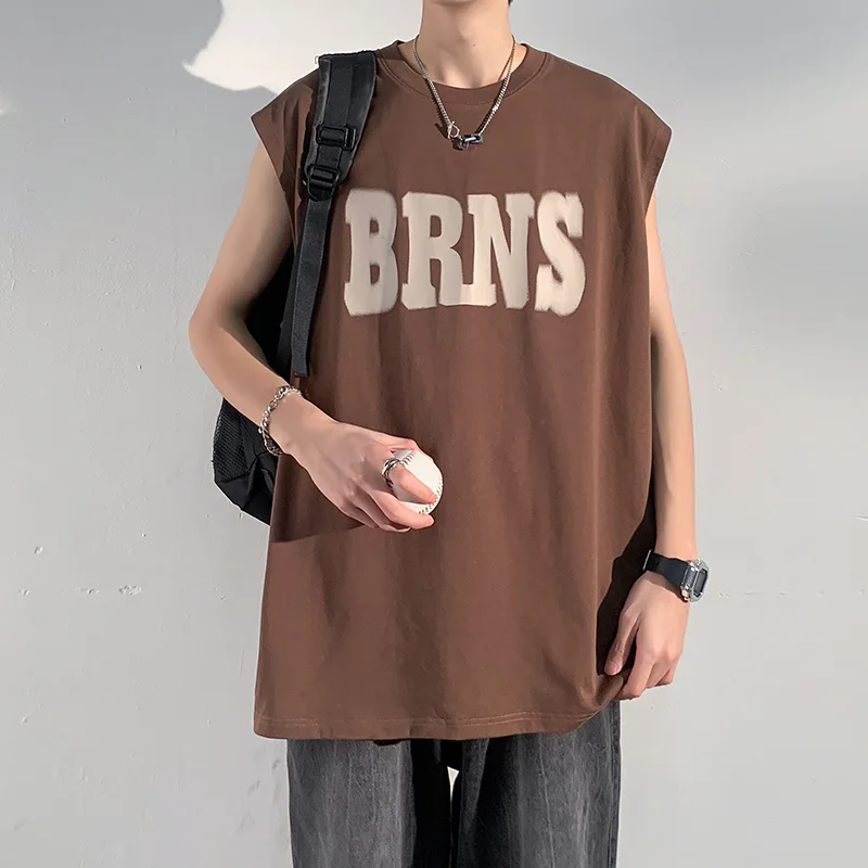 

Футболка мужская свободного кроя, Элегантная Модная приталенная рубашка в стиле Харадзюку, универсальная безрукавка из чистого хлопка с круглым вырезом и вставками