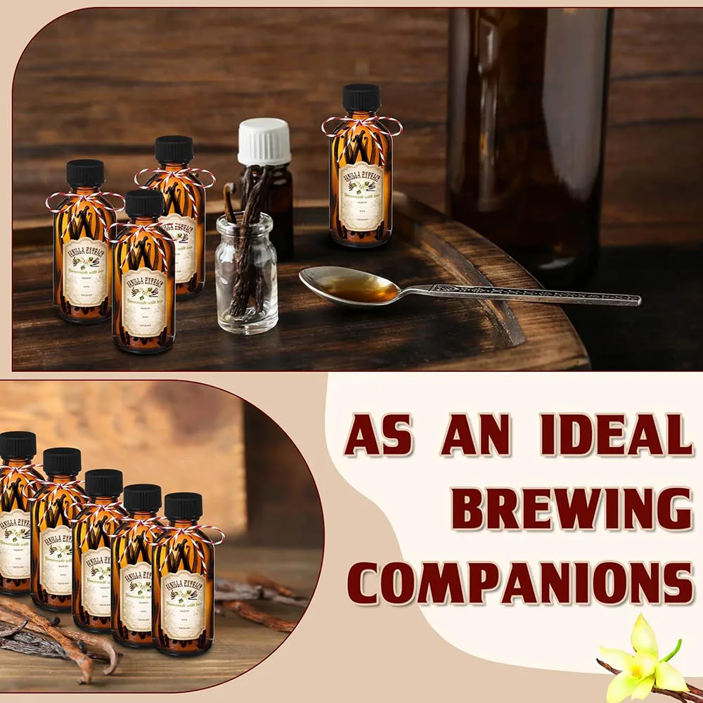 Amber Glass Bottle 2oz Boston Round Bottles with Caps for Vanilla Extract for Homemade Syrup Gift Food Storage Set 3