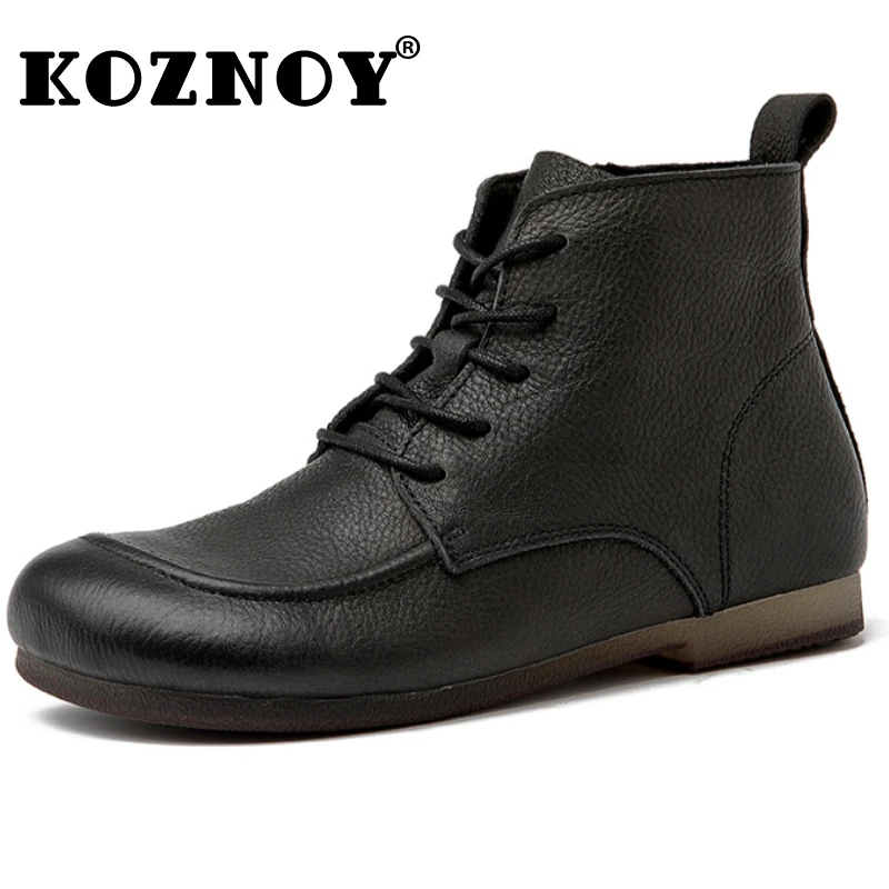 

Koznoy 1.5cm Genuine Leather Soft Comfy Flats Manual Suture Women Autumn Leisure Loafers Moccasins Lazy Spring ZIP Ethnic Shoes