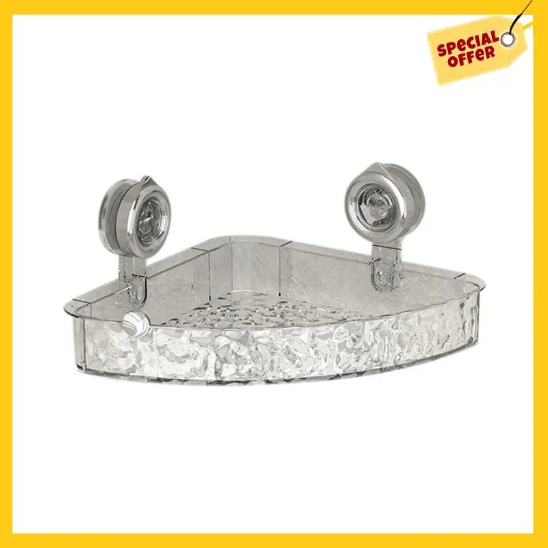 No-Drill, Light Luxury Style Glacier Pattern Suction Cup Shelf,Bathroom Shower Organizer Durable Transparent Fan Style