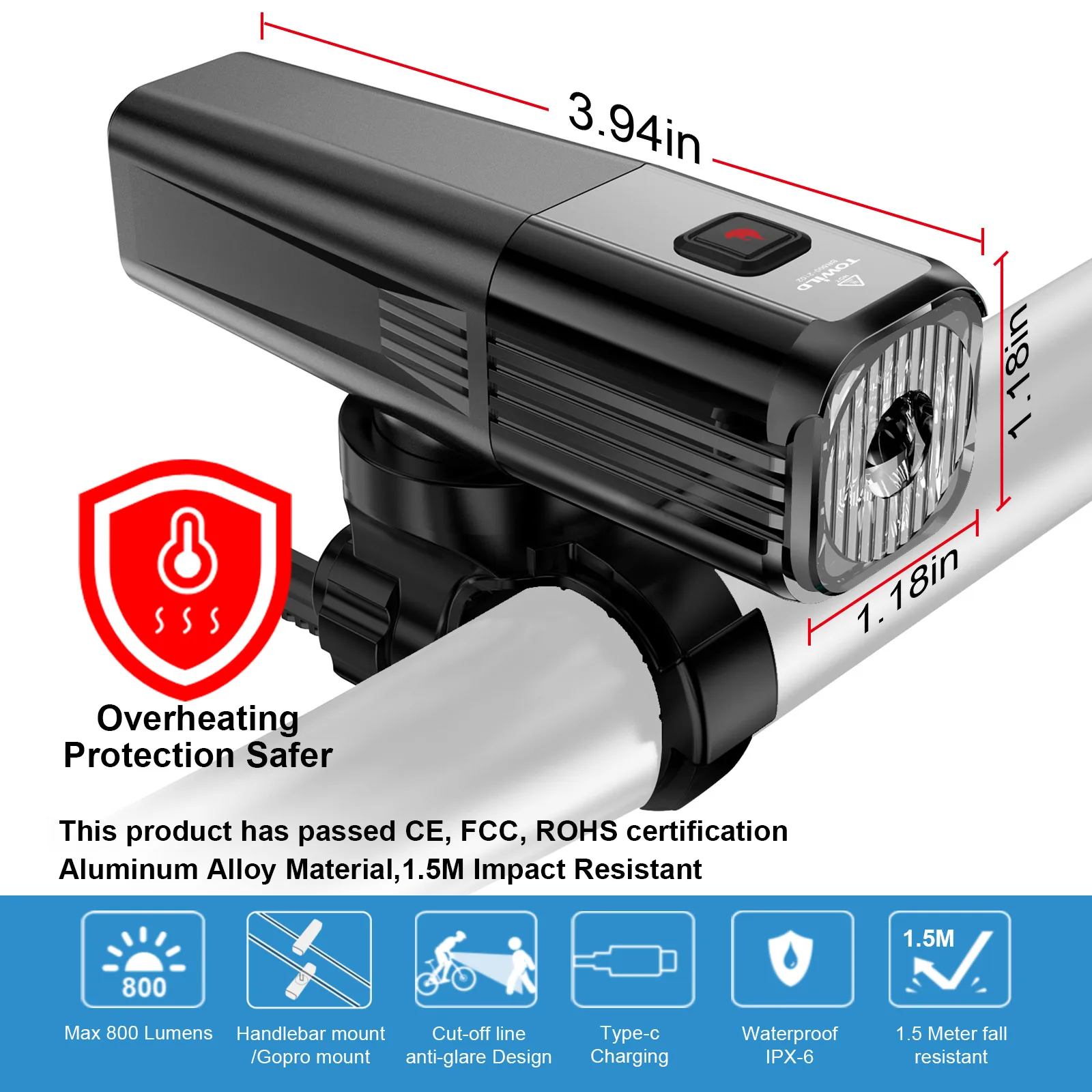 TOWILD BR800 USB Bike Light Set 4