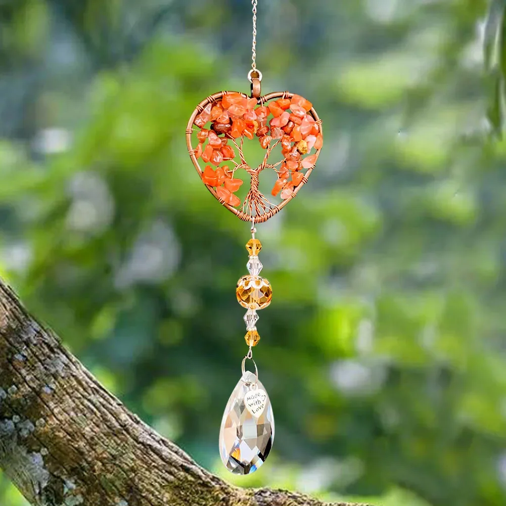 Crystal Pendant Sun Catcher 1PC Love Heart Tree of Life Kabbalah Quartz Prism Glass Crystal Pendant Agate Chakras Energy Stone Meditation DIY Garden Hanging