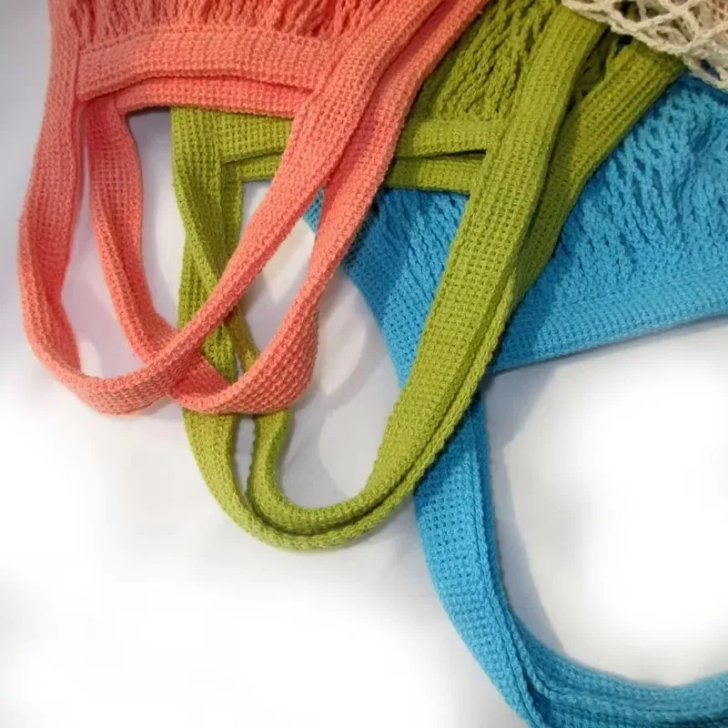 Short Handle Net Tote Portable Reusable Grocery Bags Fruit Vegetable Bag Washable Cotton Mesh String Organic Organizer Handbag