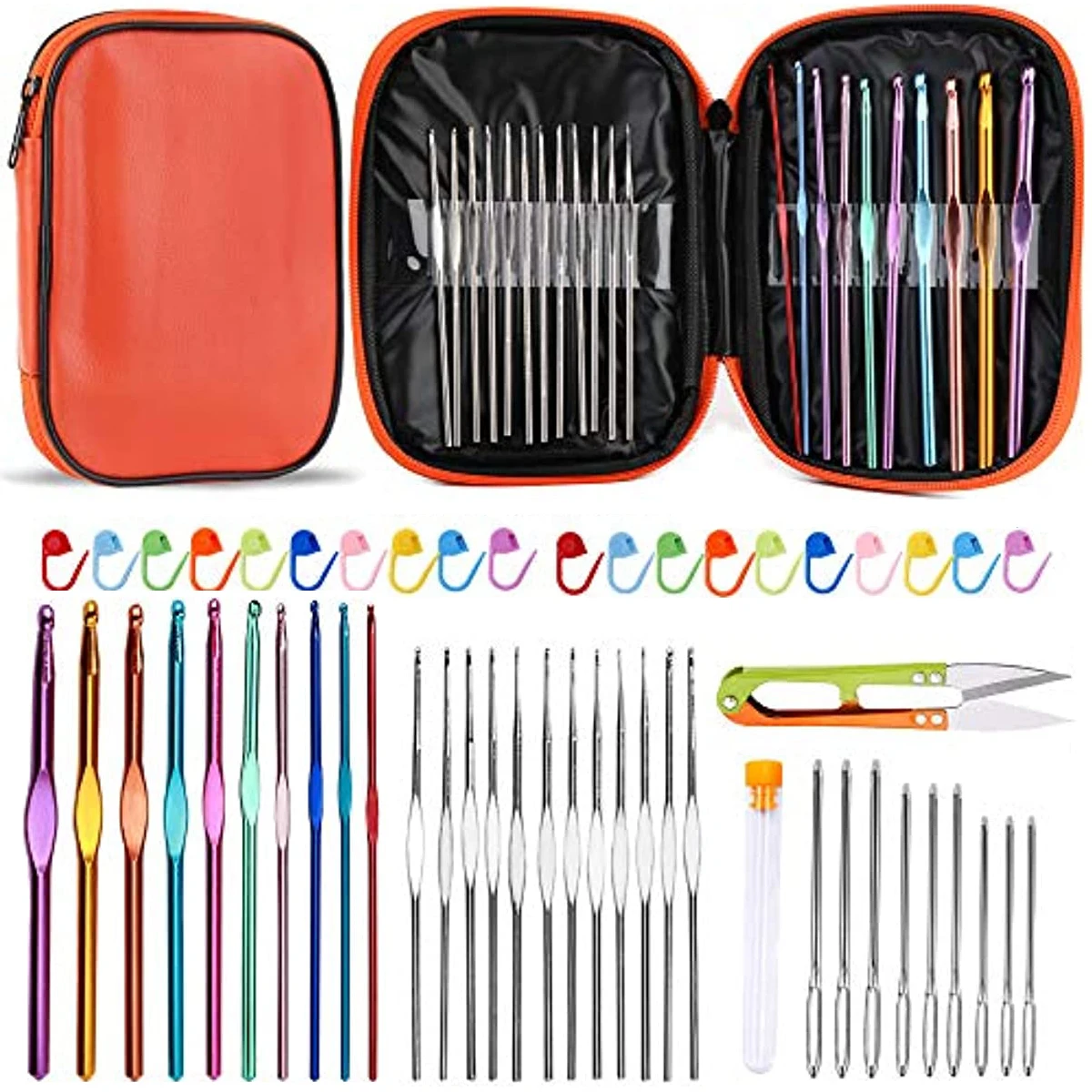 72 Pcs Crochet Hooks Set, Crochet Hooks Kit Plus Large Eye Blunt Needles  Ergonomic Yarn Knitting Needles Marking Clips Tools Set with Crochet Needle