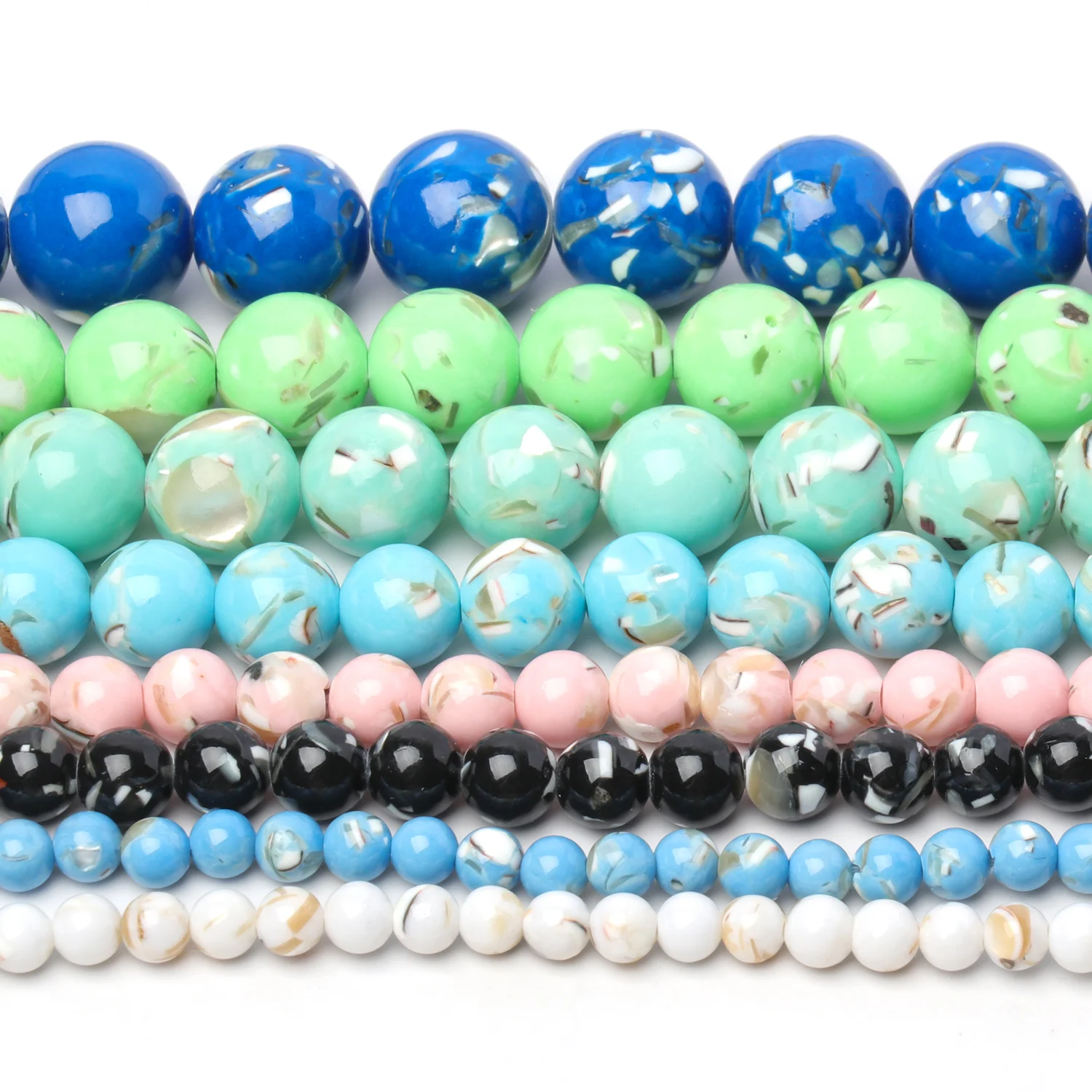 Natural Trochus Shell Turquoise Round Beads 4-12mm - Blue and Pink Loose Beads for DIY Jewelry and Bracelet Making, 15 Strand