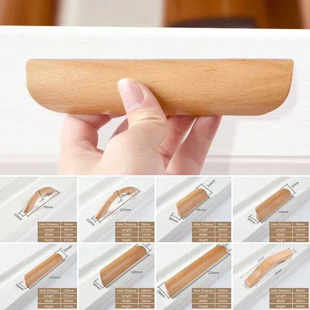 Tiradores De Madera Natural Para Muebles – 6 Piezas, Distancia 128 Mm, Pomos Vintage Para Armarios Y Baños