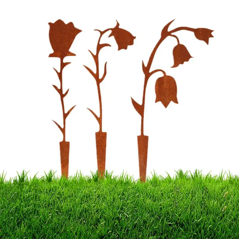 

Flower Garden Stakes 3 Pcs Lily Of The Valley Flower Stakes Silhouette Decorative Garden Stakes For Spring Decor Rustic Yard Art