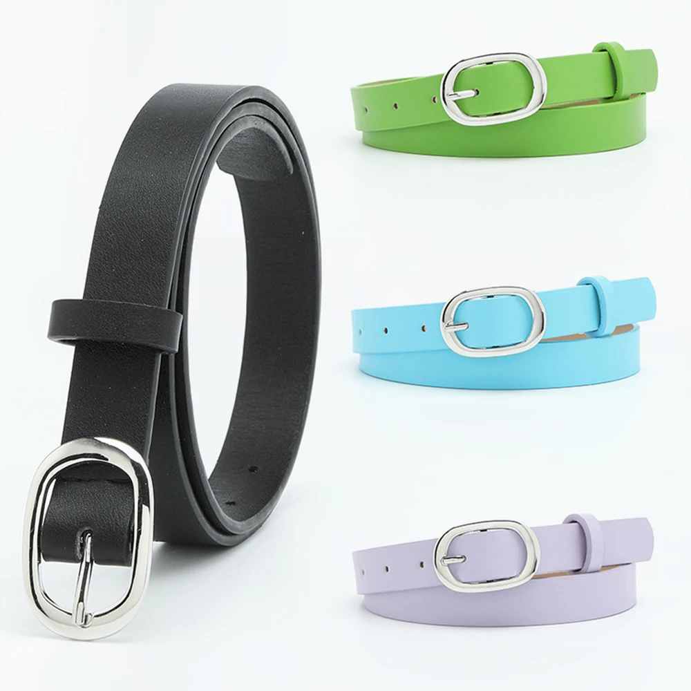 

Pure Color PU Leather Belt For Women Waist Belts Dress Jean Pants Decorative Waistband New Fashion Oval Japanese Button Belts