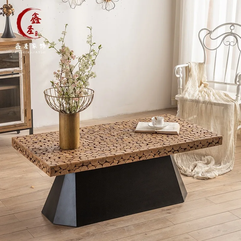 Wabi Sandy Wind Solid Wood Retro Old Coffee Table B & B Living Room Sofa American Small Square Table Bedroom Balcony Coffee Tabl