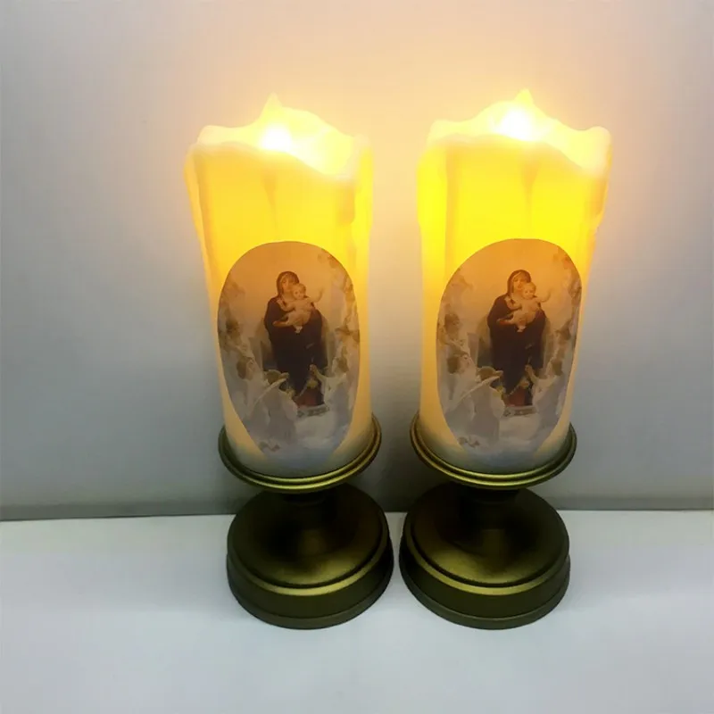 Lot De 4 Bougies LED Jésus Avec Base Sans Flamme à Piles Pour