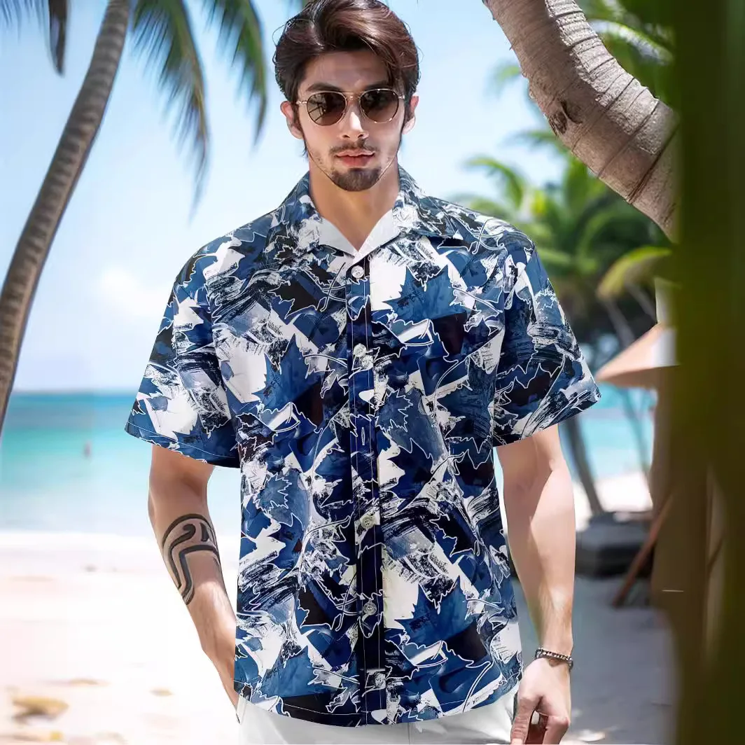 

Free Shipping Mens Designer Summer Clothes Hawaiian Maple Shirt Men Loose Beach Vacation Short Sleeve Men Clothing