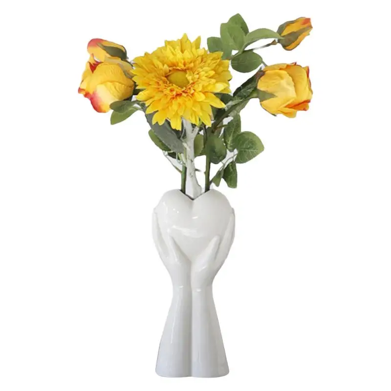 

Art Ceramic Vase Hand Holding Plants Flower Container Modern Sculpture White Planter Pot Decorative Table Centerpieces Wedding