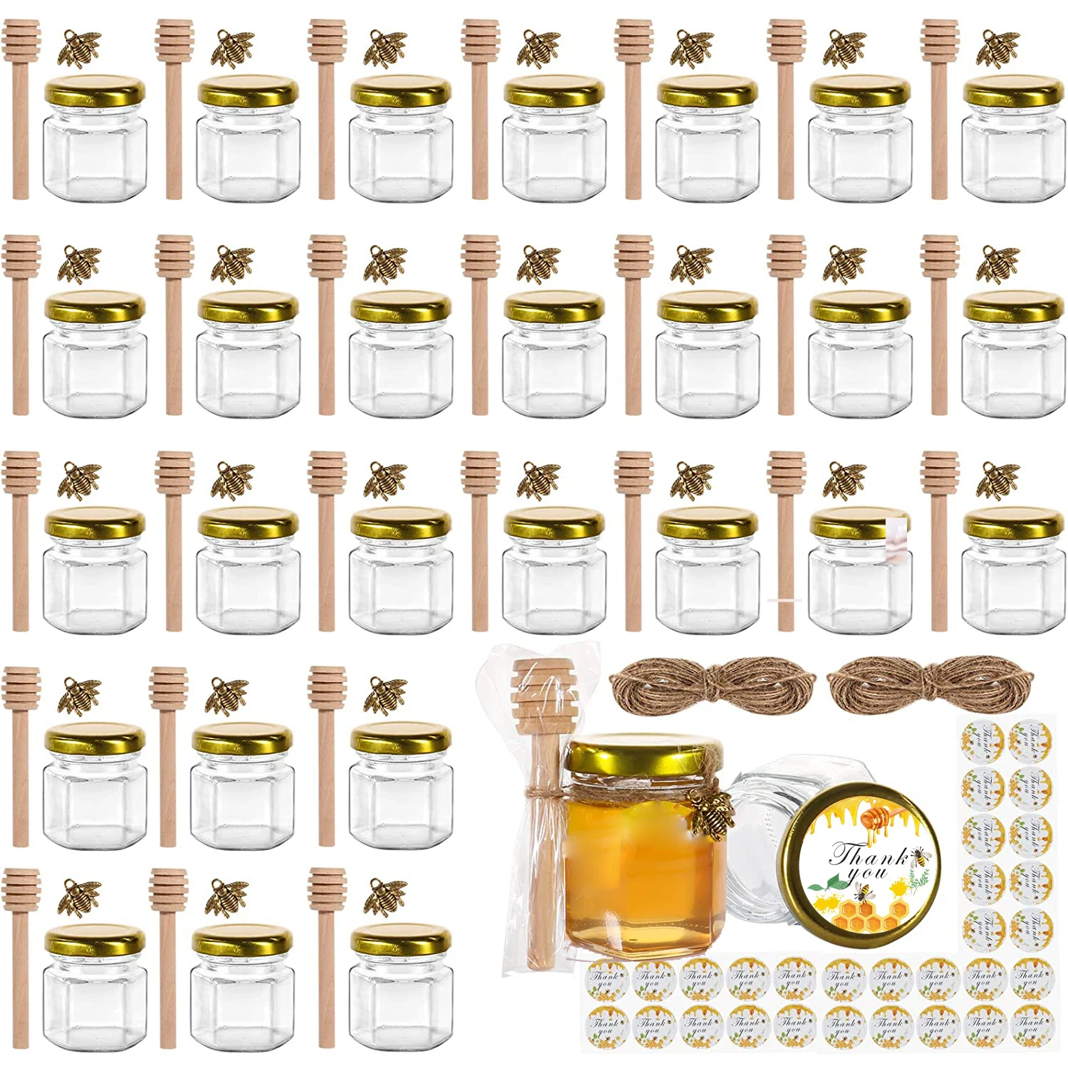 Hexagon Jars Gold Lid (15pcs, 6.0 oz) Hexagon Glass Jars with Gold  Plastisol Lined Lids for Jam Honey Jelly Wedding Favors Baby Shower Favors  Baby