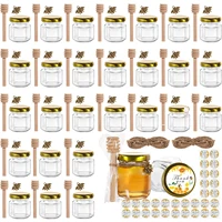 Hexagon Mini Glass Honey Jars with Wood Dippers, Gold Lids,Bee Pendants Jutes  Bee Stickers Perfect for Baby Shower,Wedding 1