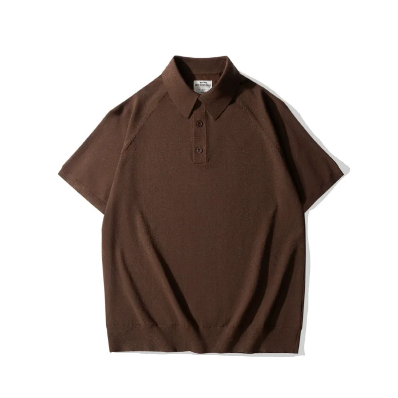 Ice Silk Cool Summer OKONKWO Italian Short Sleeve Knitted Shirt Amikhaki Flip Collar Ice Silk T-shirt Outdoor Trekking Workwear