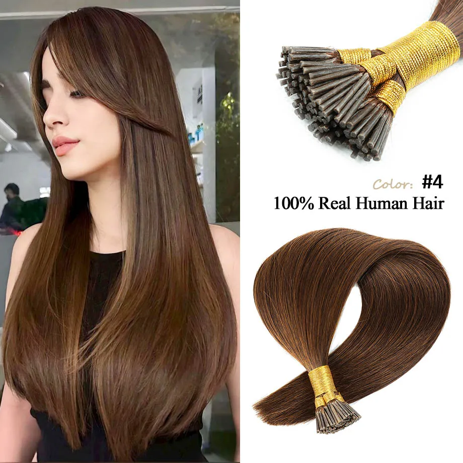 I Tip Hair Extension Straight Human Hair Extension 100pcs/Set Capsule Keratin Natural Fusion Human 16-24in 40/50g