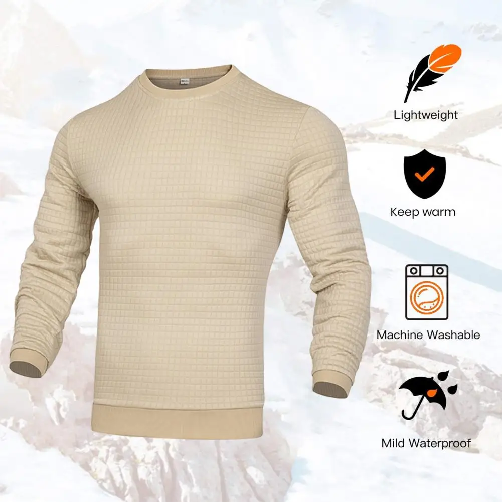 

Waffle Texture Bottoming Tops Men's Autumn Winter Solid Color Long Sleeve T-shirt Loose Fit Waffle Texture Tops for Casual