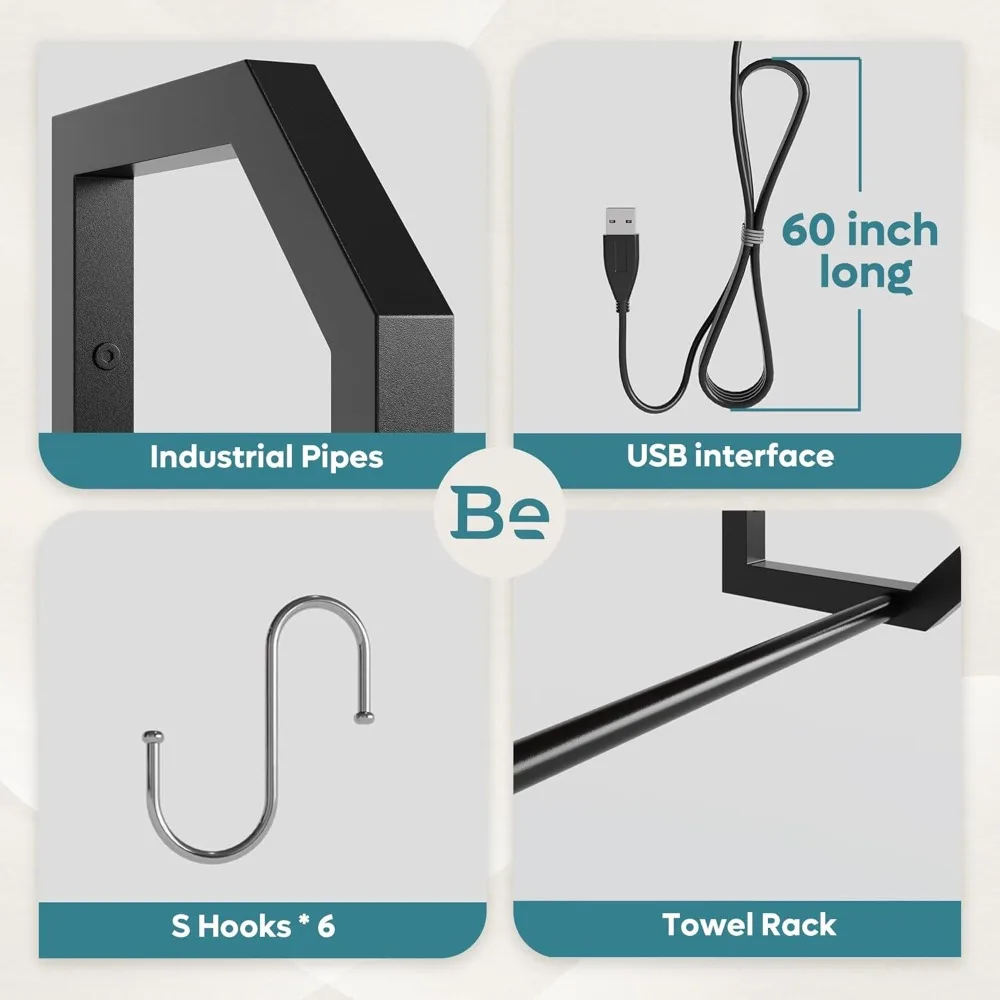 Gaming Floating Shelves, 34" LED Wall Mounted Shelf with Adjustable Glass Shelf, Pipe Shelves Hanging Display Rack Bookshelf wi