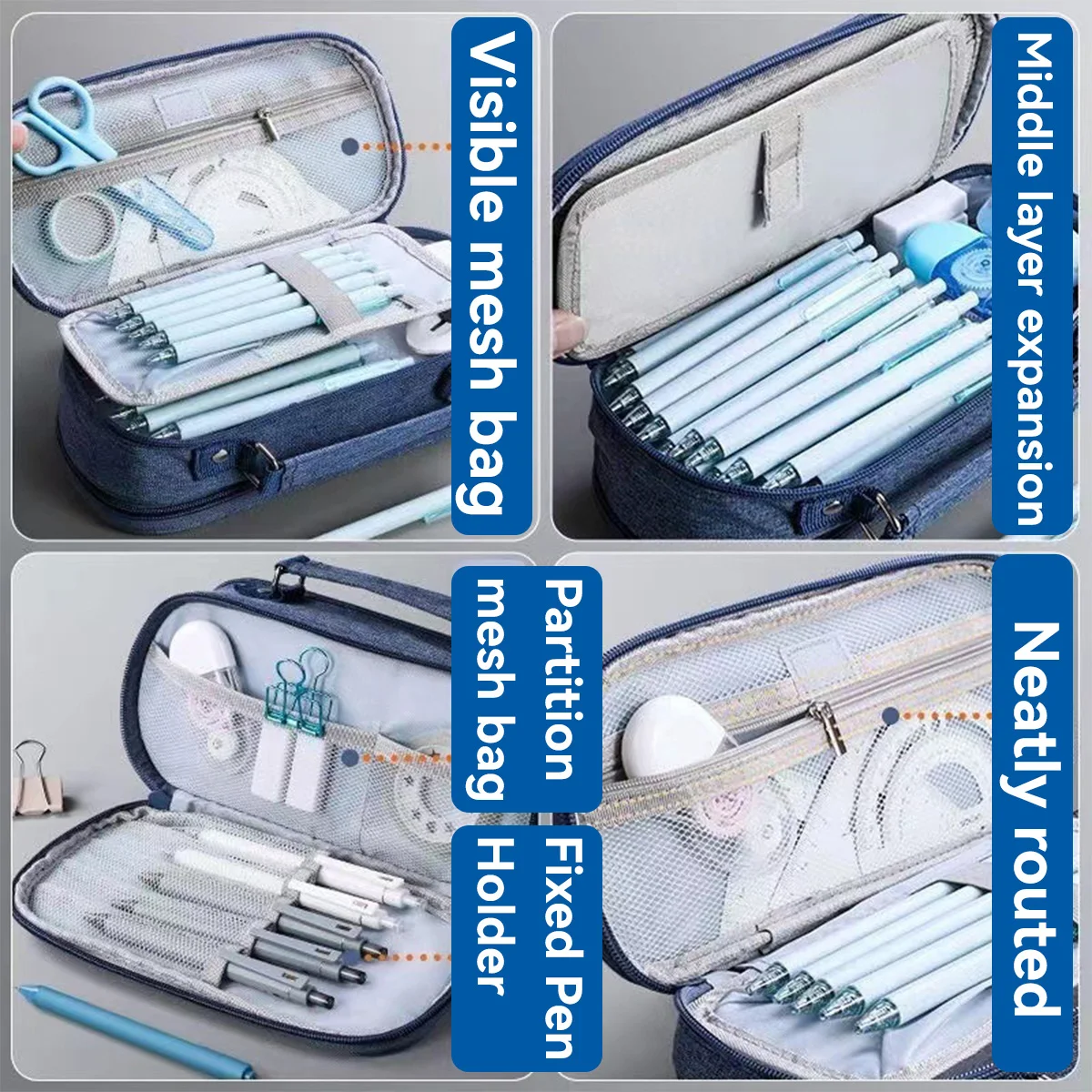Pen Storage Bag Pencil Case 4 Layer Large Capacity Cosmetic Study Supplies Simple Student Stationary Boxes pen storage bag