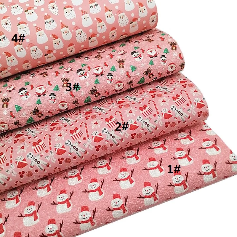 Description Picture 2 of itemPink Christmas Faux Leather Sheets Santa Claus Snowmen Rainbow Custom Glitter Faux Leather For DIY Craft Sheets Mini Rolls W209