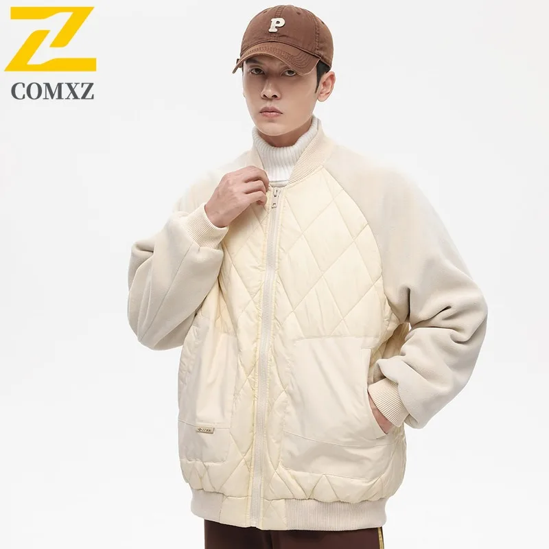 Men's Stripe Baseball Jacket Lightweight Quilted Coat Waterproof Windproof Loose Fit Streetwear Autumn Winter Casual Outerwear