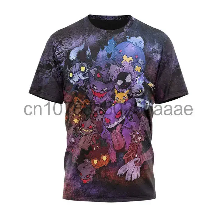 

2024 Pokemon Ghost Gengar Men's and Women's 3D Y2k T-shirts Sports and Leisure Children's Short Sleeves
