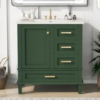 Bathroom Vanity Set 30" with Sink Cabinet Drawers Doors Modern Green Wood Single Vanity Floor Storage Organize Residence Quiet 1