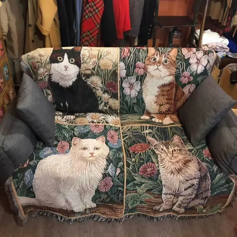 Coperta copridivano gatto girasole coperta tessuto lavorato a maglia copriletto asciugamano per divano tappetino completamente coperto tappezzeria decorazione della stanza