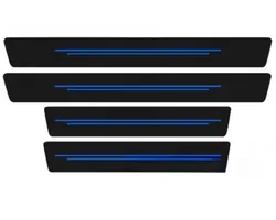 Premium Carbon Fiber Leather Car Door Sill Protectors - Waterproof and Scratch - Resistant Door Edge Guards, Set of 4 (Blue)