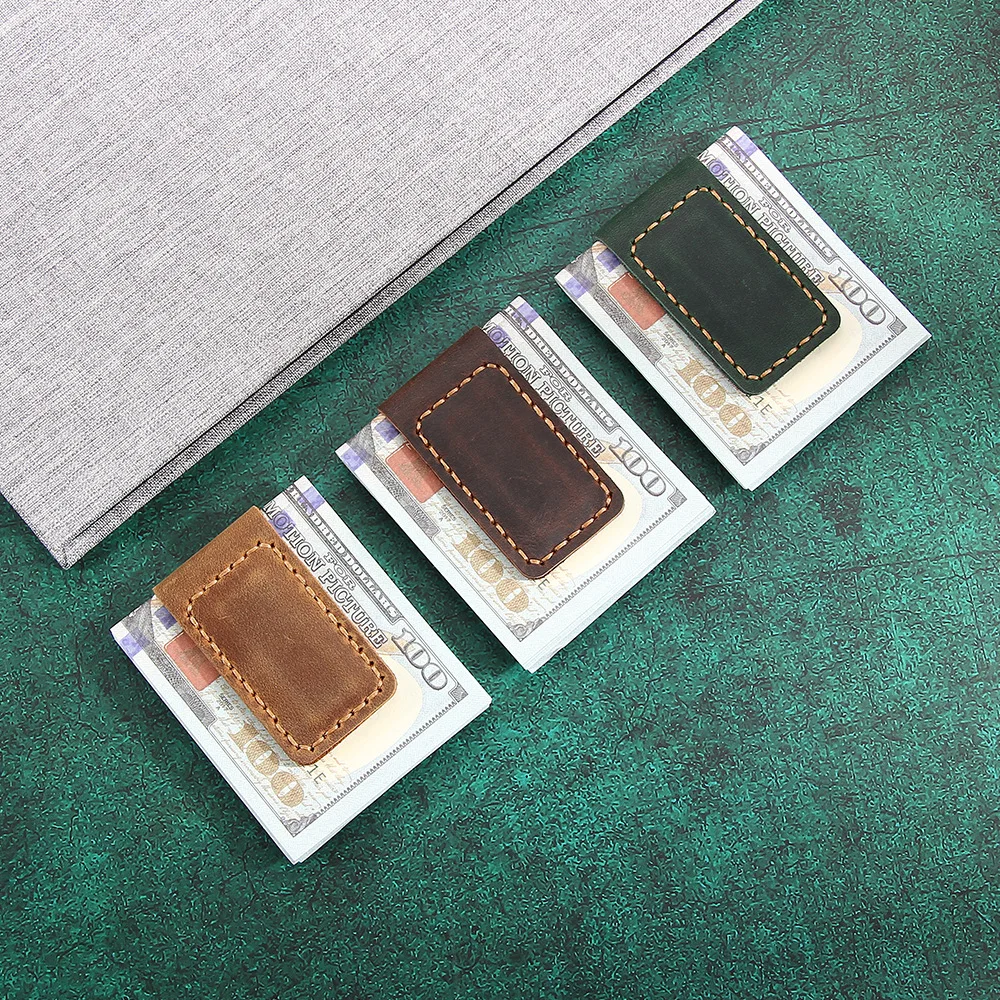 Simple Leather Magnetic Paper Money Clip Hand-Stitched Creative Gift Comfortable Feel Multi-Color Bill Change Clip