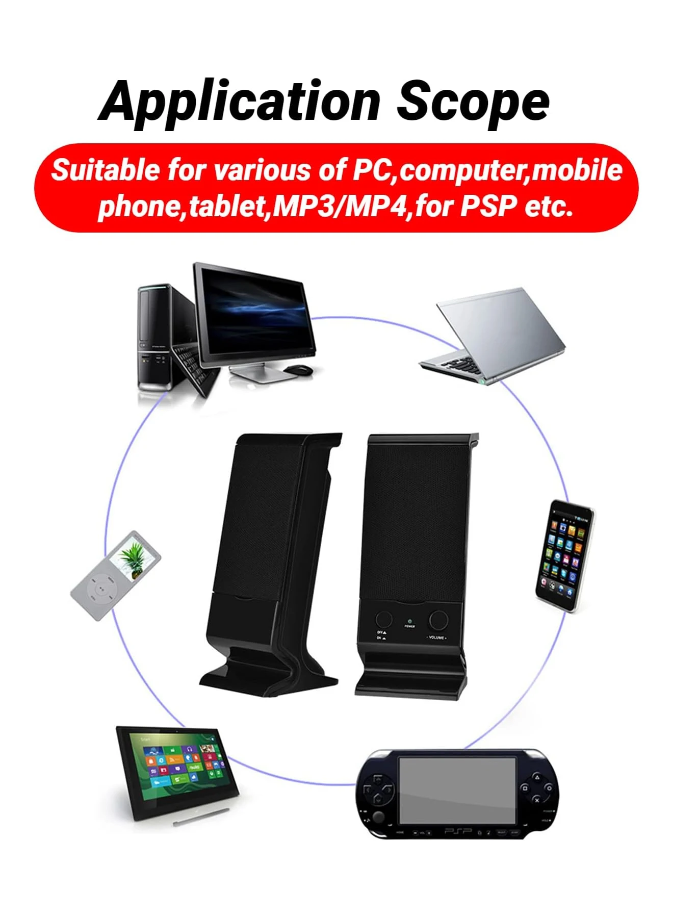 Computer Speaker Compact and Delicate Laptop Speakers with Volume Control and 3.5 Mm Audio Plug, USB-Powered Desktop Speaker 5