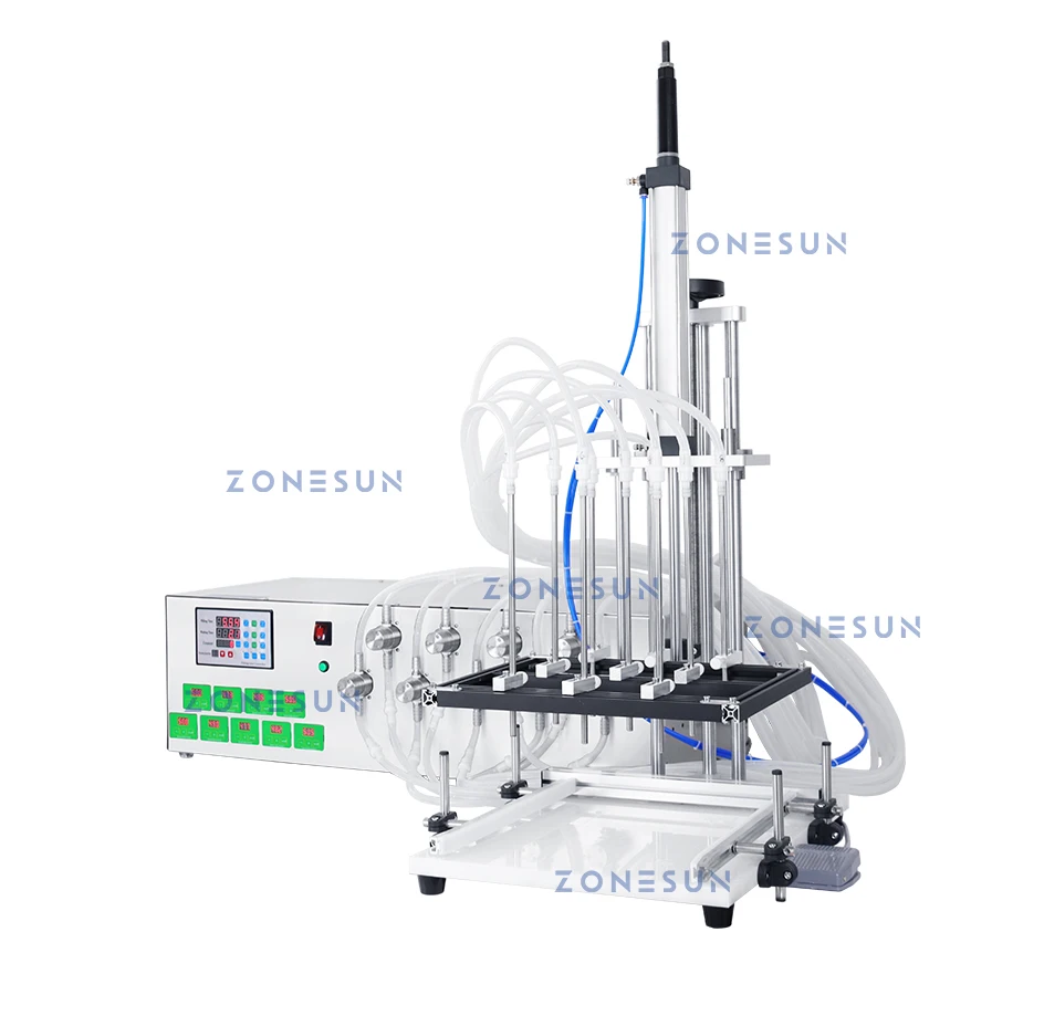 ZONESUN ZS-YTMP9C Auto Lifting Liquid Filling Machine 9 Heads Magnetic Pump Pneumatic Filler Drinks Beverage Production