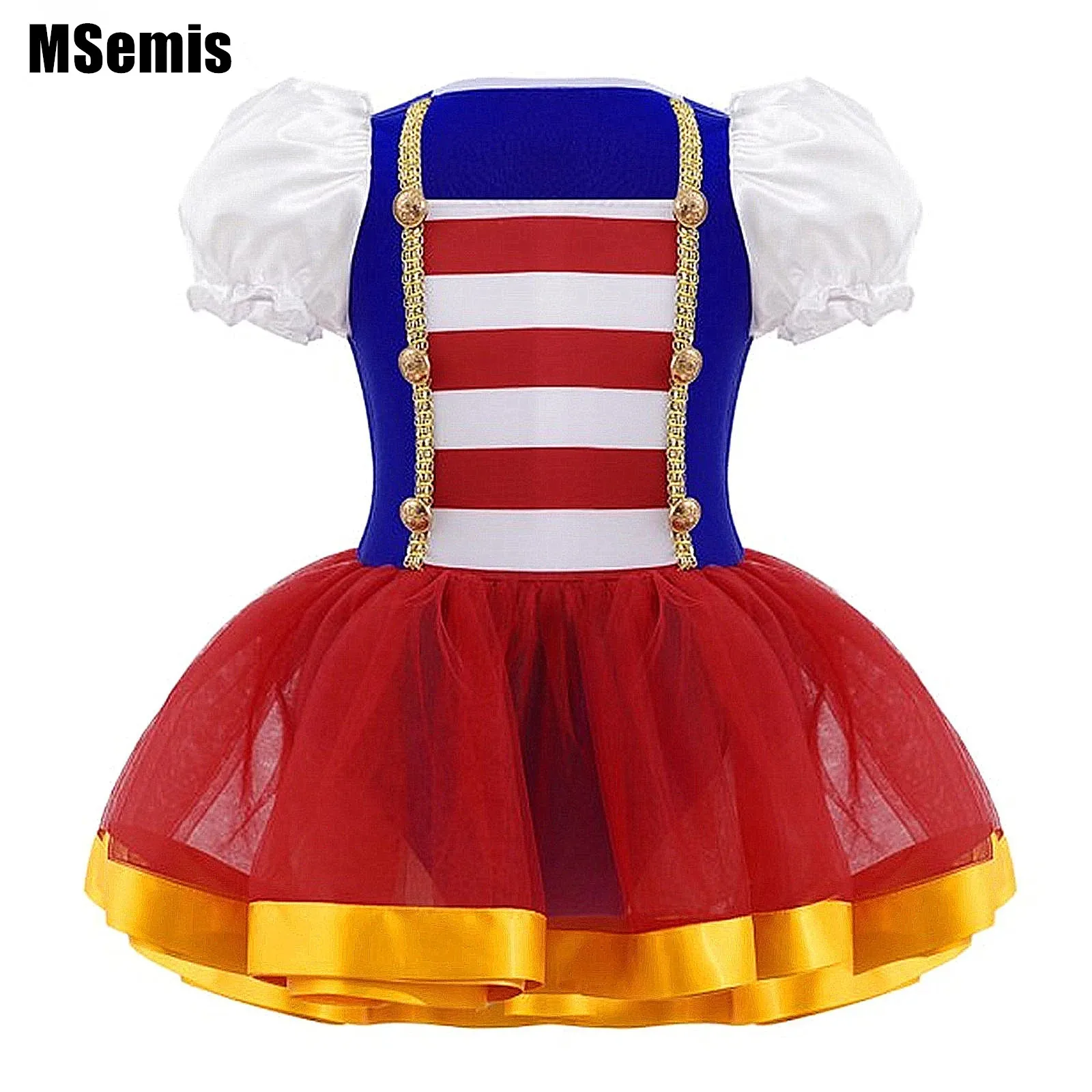

Red Kids Girls Circus Cosplay Dress Performance Costume Short Puff Sleeves Mesh Tutu Dress Jumpsuit