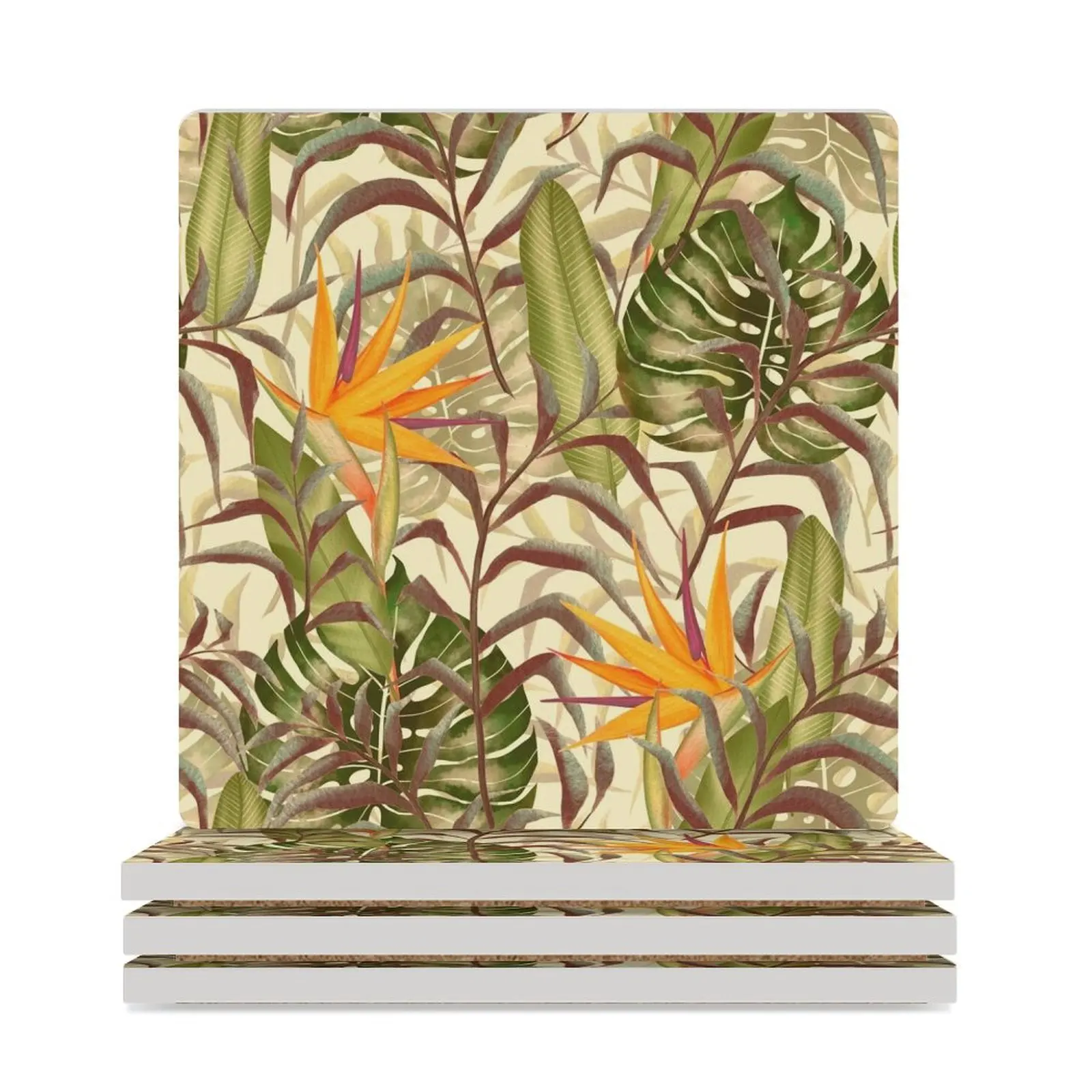 

Tropical pattern Ceramic Coasters (Square) coffee cup stand for drinks set cute kitchen supplies Coasters