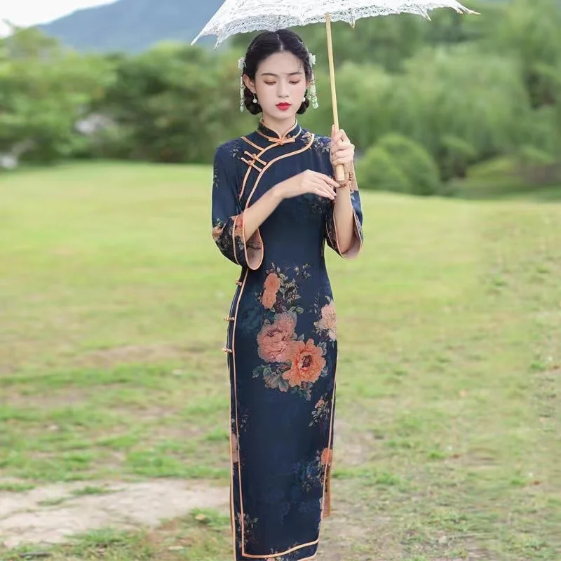 

Old Shanghai Cheongsam Women Autumn 2022 New Chinese Style Vintage Elegant Improved Female Qipao Dress Long Sleeve Hanfu Elegant