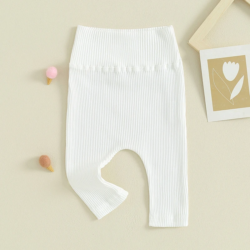 

Toddler Baby Pants Solid Color Elastic High Waist Bottoms Casual Trousers for Newborn Infant 0-24M