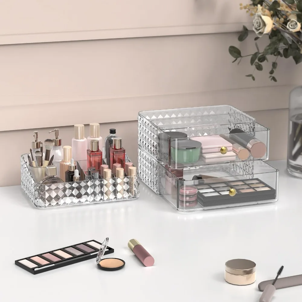 Transparent Diamond Makeup Organizer Case Luxury Drawer Cosmetic Storage Box Acrylic Lipstick Container Vanity Dresser Organizer 4