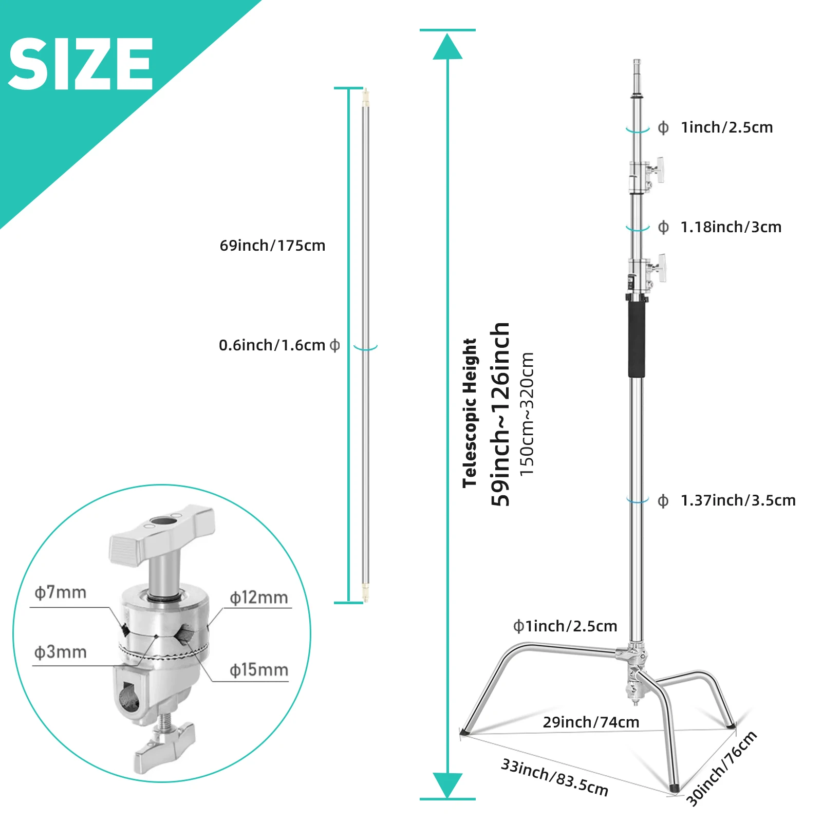 C Stand Stainless Steel Kit Light Stand With Weight Bag Photo Studio Accessories Extension Rod 3.2M Length Arm Cross Boom