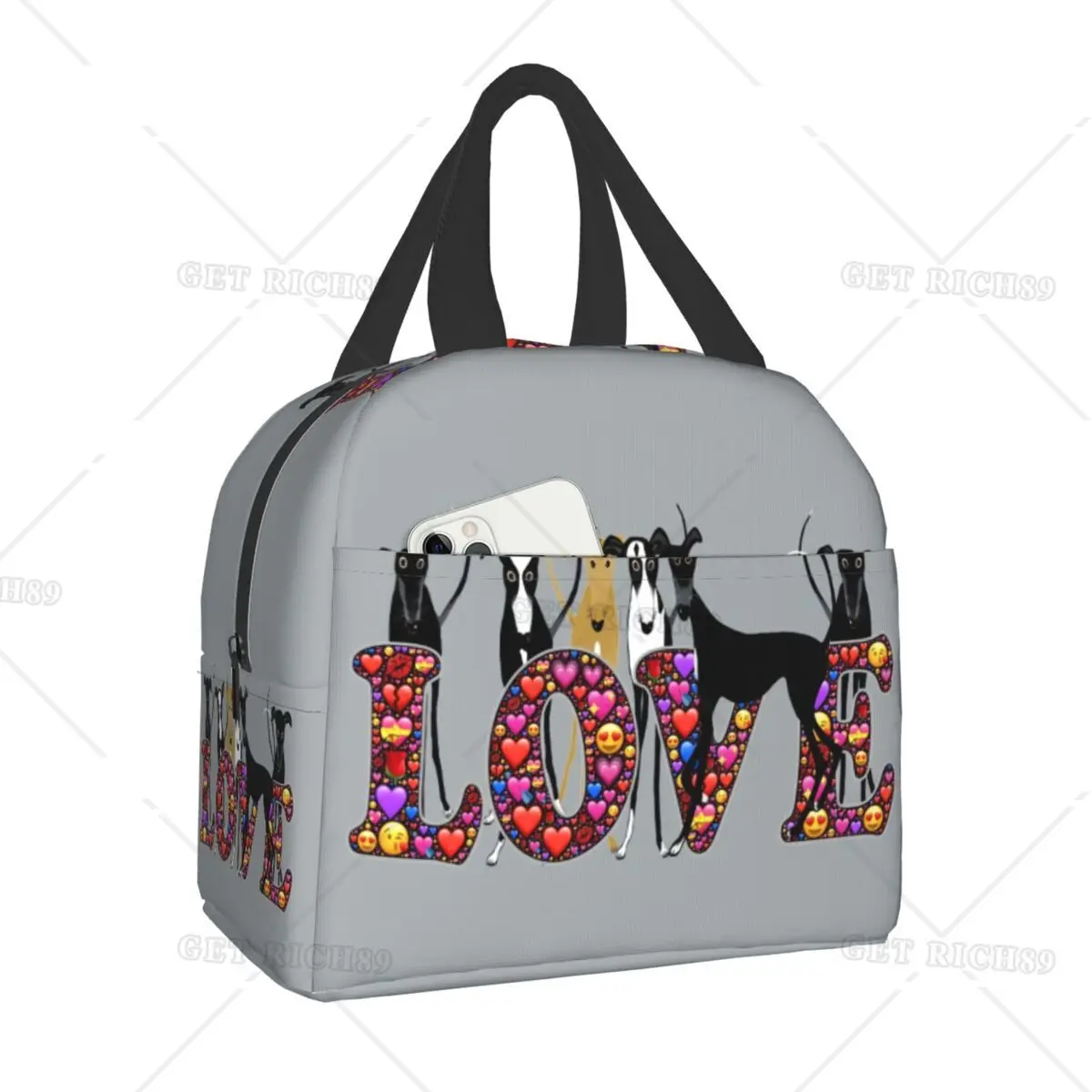 

Love Hounds Lunch Bag For Women Outdoor Travel Cooler Thermal Insulated Bento Box Greyhound Whippet Dog Portable Lunch Bags