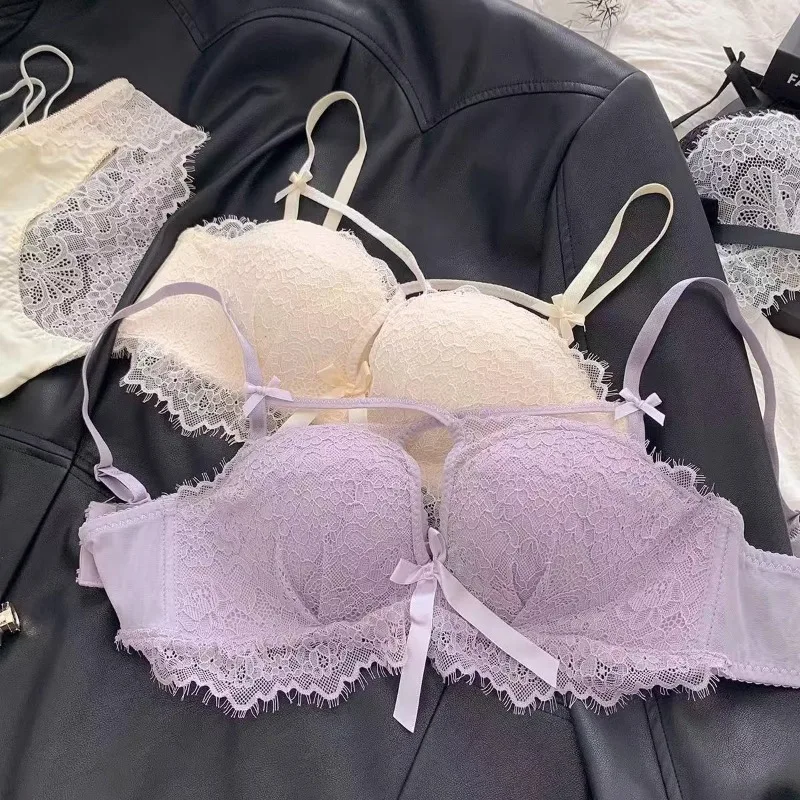 BANERDANNI Kawaii Anime ensemble de soutien-gorge japon femme de chambre dentelle Bralette avec coussinets épais conception découpée petit buste rehausseur pur-sex sous-vêtements