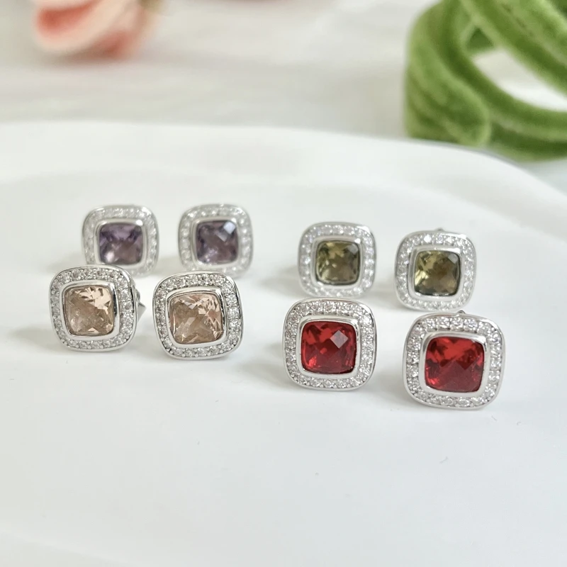 HSC DY Cable Classics Earrings in Sterling Silver with Amethyst and Pave Diamonds at Ahee Jewelers