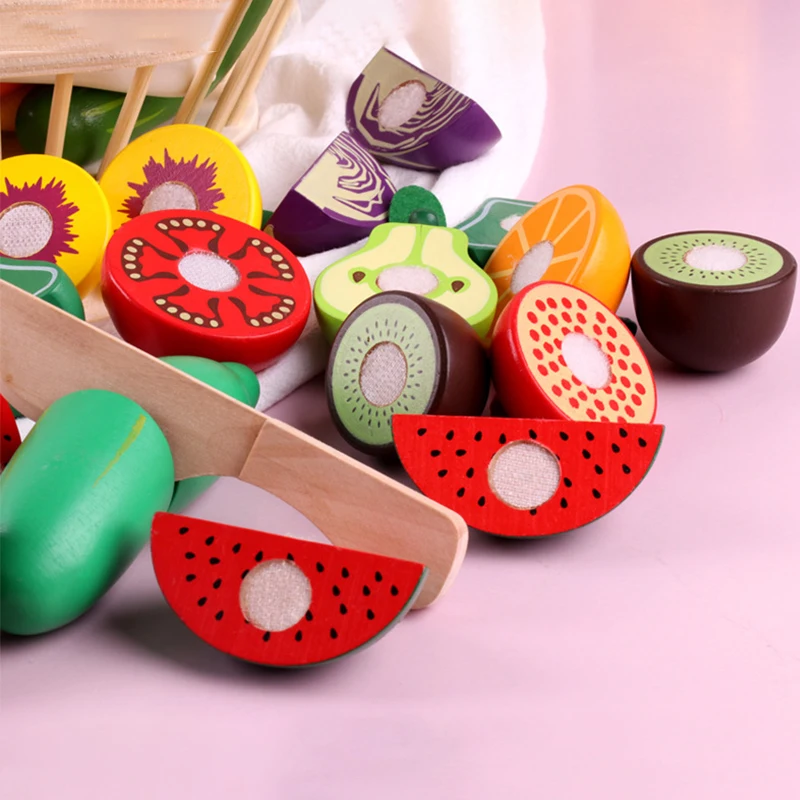 Toddler Simulation Kitchen Pretend Toy Wooden Play Food Cutting Magnetic Fruit Vegetable Set Montessori Educational Children Kid
