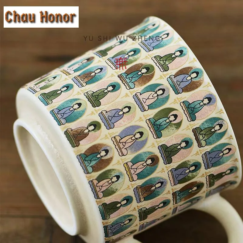 250ml Thousand Buddha Cave Mural Ceramic Coffee Mug Creative Cup and Saucer Set Milk Breakfast Cup Kung Fu Teaset Drinkware Gift