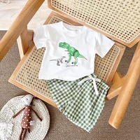 Nouveau bébé vêtements ensemble infantile dinosaure imprimé haut + grille Shorts bébé garçons filles décontracté bébé ensemble nouveau-né été bébé vêtements 2 pièces/ensembles 3