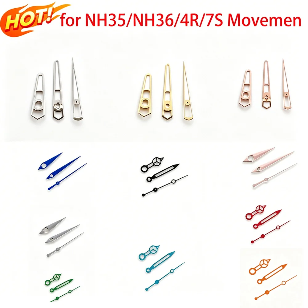 Premium Silver, Blue, Gold, Green, and Orange Watch Hand Set
