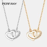 PERFANY All Moissanite Necklace for Women S925 Pure Silver Double Heart Design Laboratory Diamond Pendant Fashion Luxury Jewelry