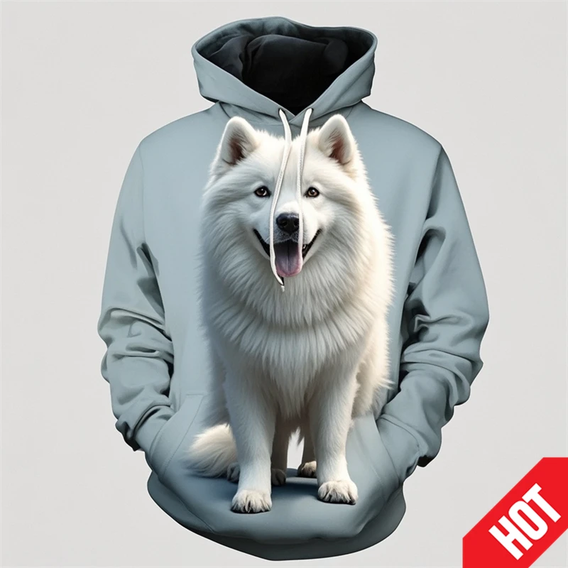 thumbnail image 1 of Sudadera con capucha con estampado 3D de anime samoyedo para hombre y mujer, divertida, informal, de moda urbana, para niños y niñas, 1 of 5