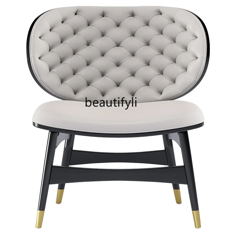 

Italian Light Luxury Modern Minimalist Balcony Living Room Leather Leisure Sofa Lazy Household Leather Leisure Chair