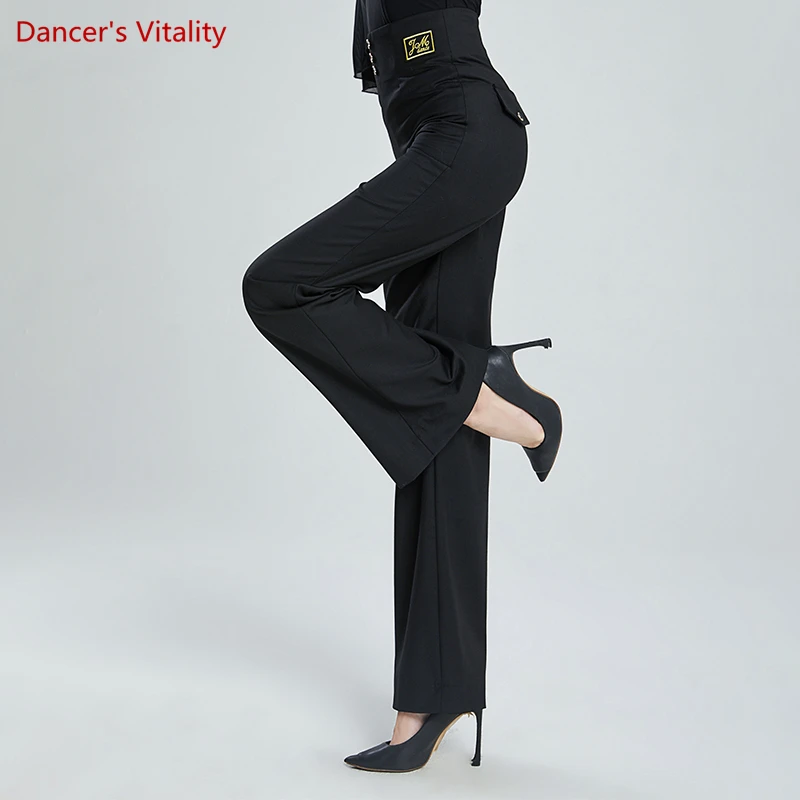 Women black tassels Latin dance pants female adult fringed tight trousers  performance dance practice trousers dance pants